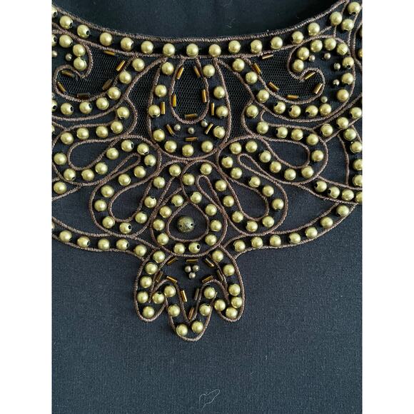 By Chicos Size 3 (XL) Size Black Top With Gold Beading Half Sleeve V-Neck - Picture 3 of 7